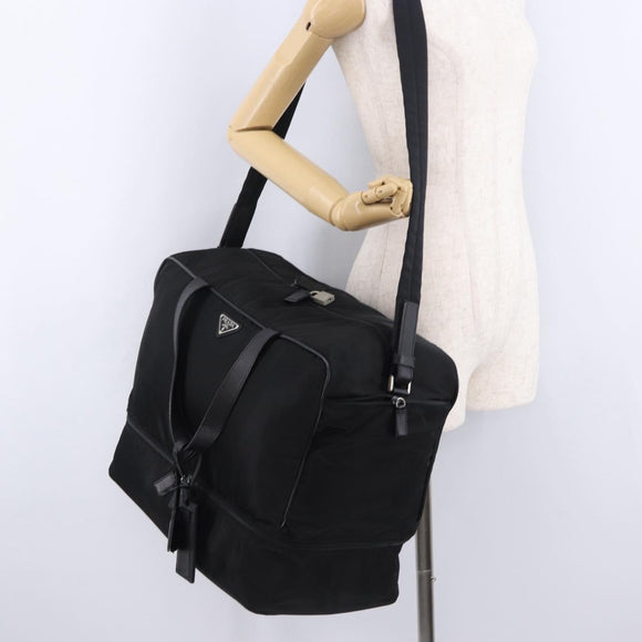 PRADA Boston Bag Nylon 2way Black Silver Auth 194039