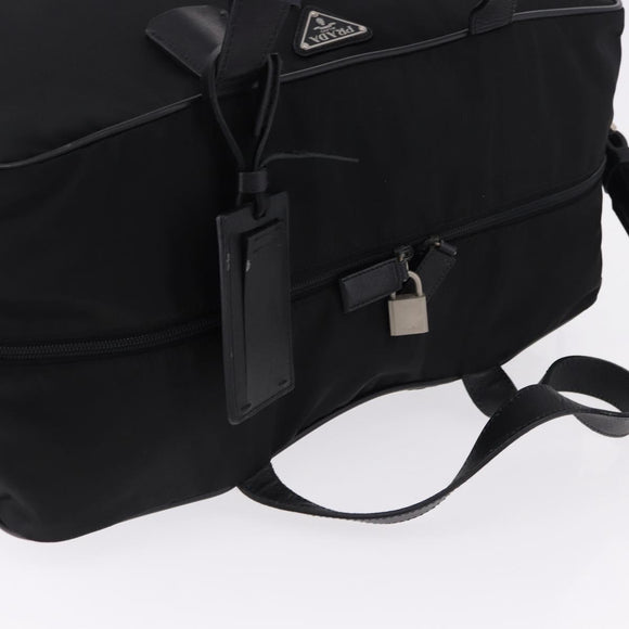 PRADA Boston Bag Nylon 2way Black Silver Auth 194039