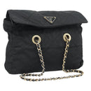 PRADA Chain Shoulder Bag Nylon Black Gold Auth 194040-1