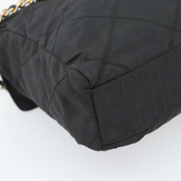 PRADA Chain Shoulder Bag Nylon Black Gold Auth 194040