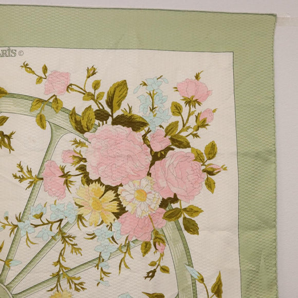 HERMES Carre 90 Scarf ROMANTiQUE Silk Green Auth 194042