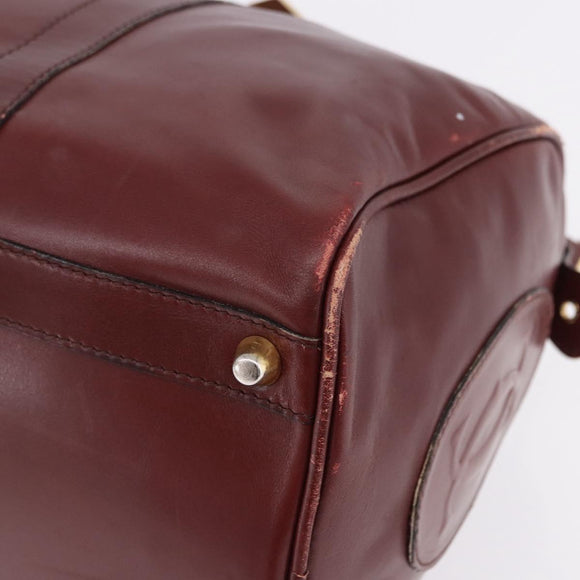 CARTIER Must Line Boston Bag Leather Bordeaux Gold Auth 194043