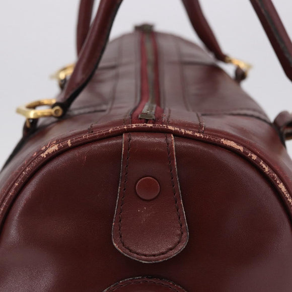 CARTIER Must Line Boston Bag Leather Bordeaux Gold Auth 194043