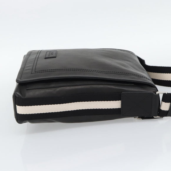 BALLY Shoulder Bag Leather Black Silver Auth 194051A