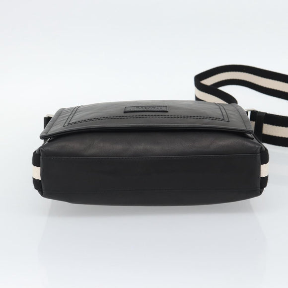 BALLY Shoulder Bag Leather Black Silver Auth 194051A