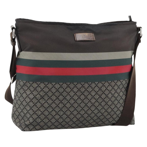 GUCCI Web Sherry Line Shoulder Bag Nylon Beige Silver 270410 Auth 194052