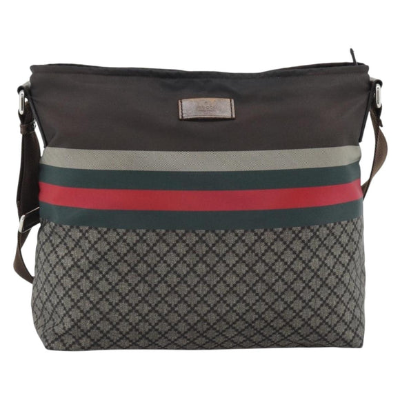 GUCCI Web Sherry Line Shoulder Bag Nylon Beige Silver 270410 Auth 194052