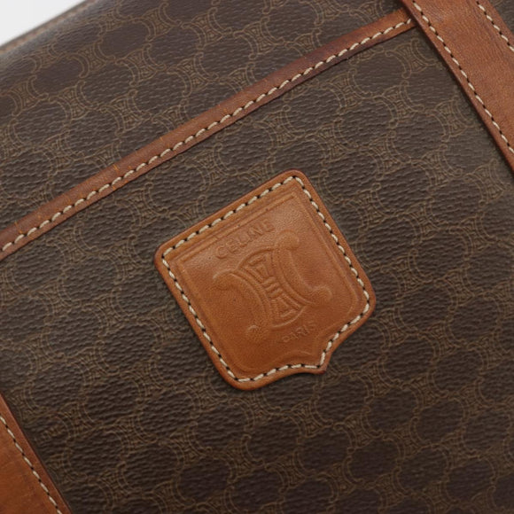 CELINE Macadam Canvas Boston Bag PVC Leather Brown Gold Auth 194053