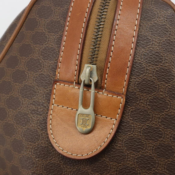 CELINE Macadam Canvas Boston Bag PVC Leather Brown Gold Auth 194053
