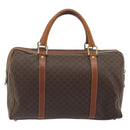 CELINE Macadam Canvas Boston Bag PVC Leather Brown Gold Auth 194053-2
