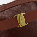 Salvatore Ferragamo Shoulder Bag Leather Embossed Brown Gold Auth 194054-18