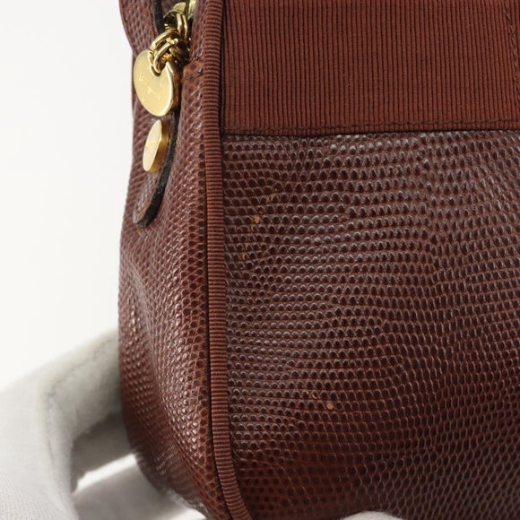 Salvatore Ferragamo Shoulder Bag Leather Embossed Brown Gold Auth 194054