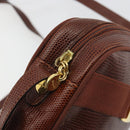 Salvatore Ferragamo Shoulder Bag Leather Embossed Brown Gold Auth 194054-10