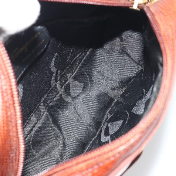 Salvatore Ferragamo Shoulder Bag Leather Embossed Brown Gold Auth 194054