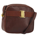 Salvatore Ferragamo Shoulder Bag Leather Embossed Brown Gold Auth 194054-1