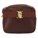 Salvatore Ferragamo Shoulder Bag Leather Embossed Brown Gold Auth 194054-13