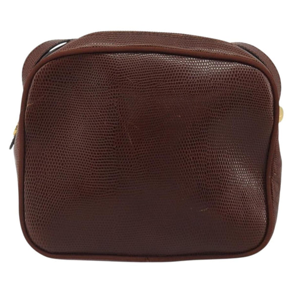 Salvatore Ferragamo Shoulder Bag Leather Embossed Brown Gold Auth 194054