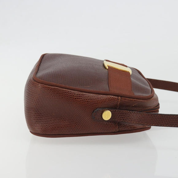 Salvatore Ferragamo Shoulder Bag Leather Embossed Brown Gold Auth 194054