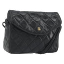 CHANEL Matelasse Shoulder Bag Lamb Skin Black Gold CC Auth 194058A-1