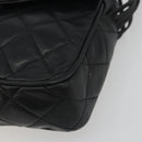 CHANEL Matelasse Shoulder Bag Lamb Skin Black Gold CC Auth 194058A-14