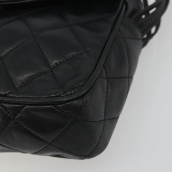 CHANEL Matelasse Shoulder Bag Lamb Skin Black Gold CC Auth 194058A