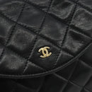 CHANEL Matelasse Shoulder Bag Lamb Skin Black Gold CC Auth 194058A-17