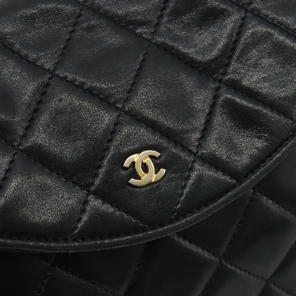 CHANEL Matelasse Shoulder Bag Lamb Skin Black Gold CC Auth 194058A
