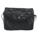 CHANEL Matelasse Shoulder Bag Lamb Skin Black Gold CC Auth 194058A-13