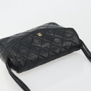 CHANEL Matelasse Shoulder Bag Lamb Skin Black Gold CC Auth 194058A-6
