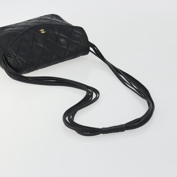 CHANEL Matelasse Shoulder Bag Lamb Skin Black Gold CC Auth 194058A