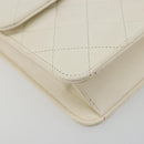 CHANEL Matelasse Chain Chain Shoulder Bag Lamb Skin White Gold CC Auth 194059-15