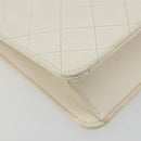 CHANEL Matelasse Chain Chain Shoulder Bag Lamb Skin White Gold CC Auth 194059-9