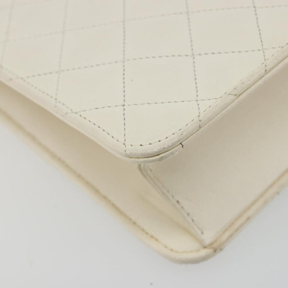 CHANEL Matelasse Chain Chain Shoulder Bag Lamb Skin White Gold CC Auth 194059