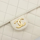 CHANEL Matelasse Chain Chain Shoulder Bag Lamb Skin White Gold CC Auth 194059-17