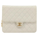 CHANEL Matelasse Chain Chain Shoulder Bag Lamb Skin White Gold CC Auth 194059-13