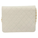 CHANEL Matelasse Chain Chain Shoulder Bag Lamb Skin White Gold CC Auth 194059-2