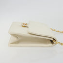 CHANEL Matelasse Chain Chain Shoulder Bag Lamb Skin White Gold CC Auth 194059-3