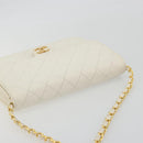 CHANEL Matelasse Chain Chain Shoulder Bag Lamb Skin White Gold CC Auth 194059-6
