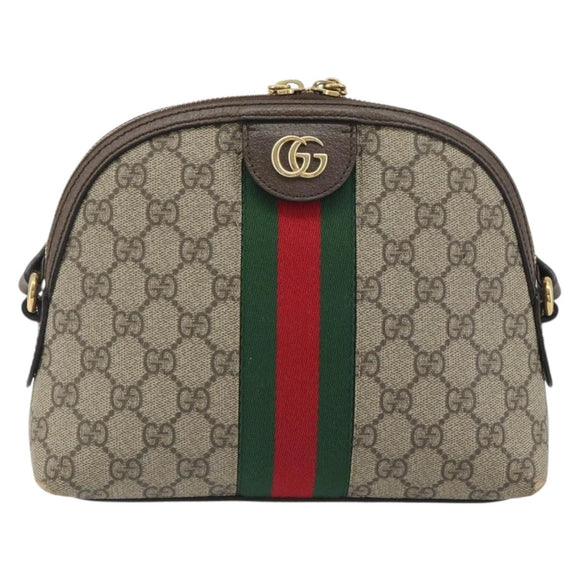 GUCCI GG Supreme Ophidia Sherry Line Bag PVC Beige Gold 499621 Auth 194060