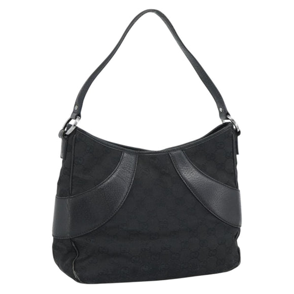 GUCCI GG Canvas Shoulder Bag Black Silver 113 012 Auth 194061