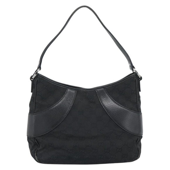 GUCCI GG Canvas Shoulder Bag Black Silver 113 012 Auth 194061