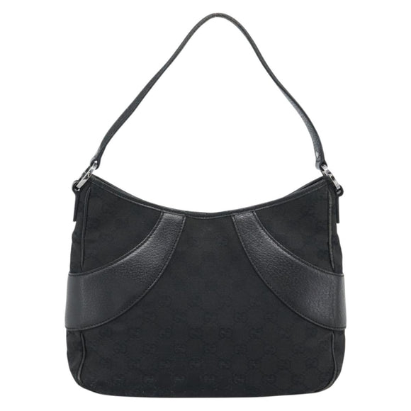 GUCCI GG Canvas Shoulder Bag Black Silver 113 012 Auth 194061