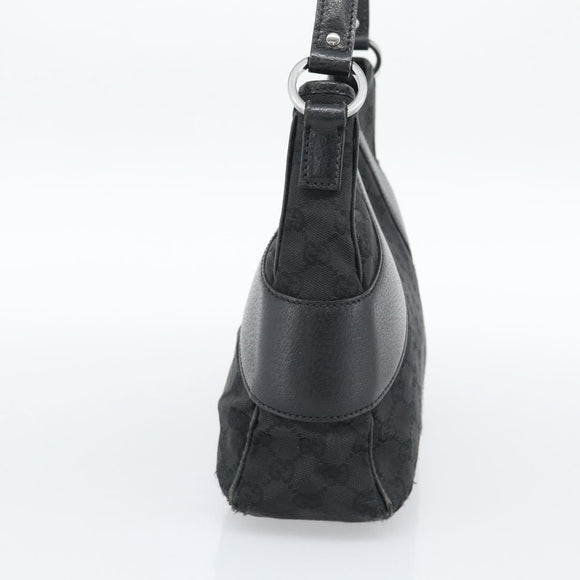 GUCCI GG Canvas Shoulder Bag Black Silver 113 012 Auth 194061