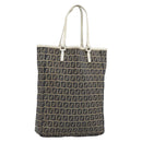 FENDI Zucchino Canvas Tote Bag Navy Silver 8BH006 Auth 194069-1