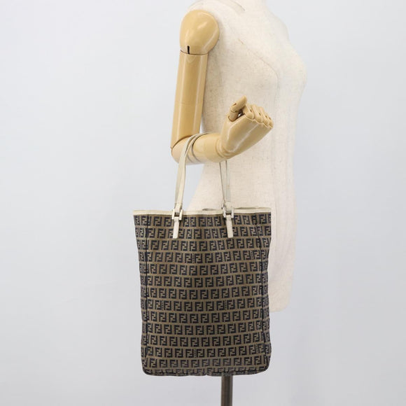 FENDI Zucchino Canvas Tote Bag Navy Silver 8BH006 Auth 194069