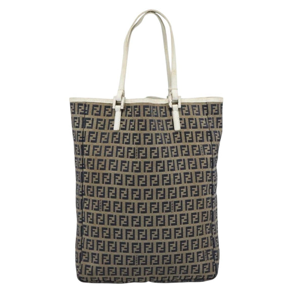 FENDI Zucchino Canvas Tote Bag Navy Silver 8BH006 Auth 194069