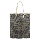 FENDI Zucchino Canvas Tote Bag Navy Silver 8BH006 Auth 194069-2