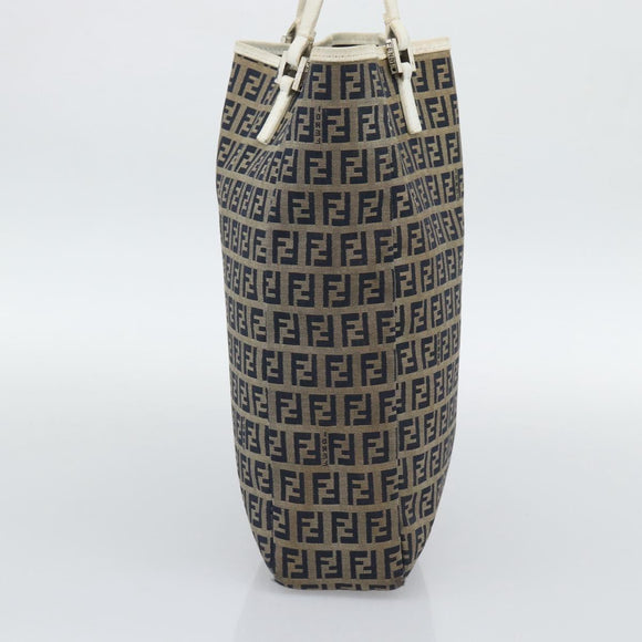 FENDI Zucchino Canvas Tote Bag Navy Silver 8BH006 Auth 194069