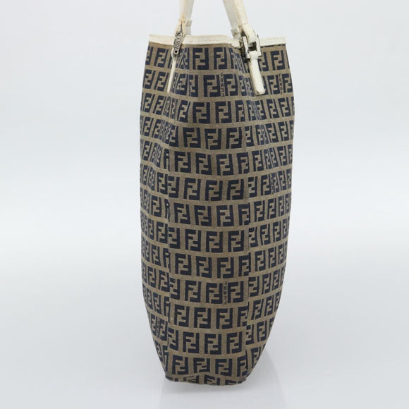FENDI Zucchino Canvas Tote Bag Navy Silver 8BH006 Auth 194069