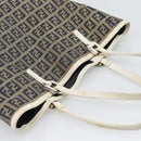 FENDI Zucchino Canvas Tote Bag Navy Silver 8BH006 Auth 194069-6